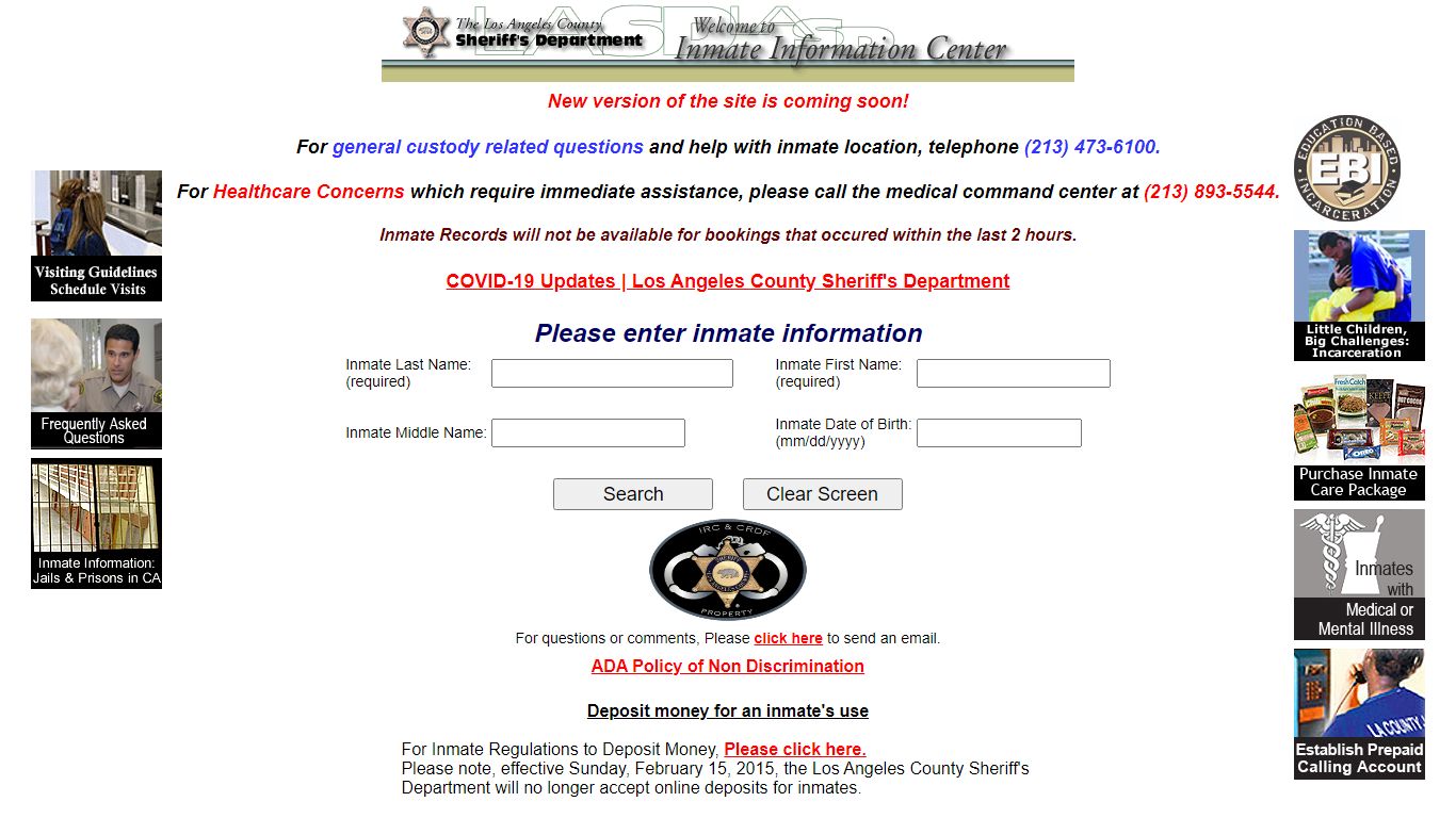 LASD Inmate Information Center - Inmate Search